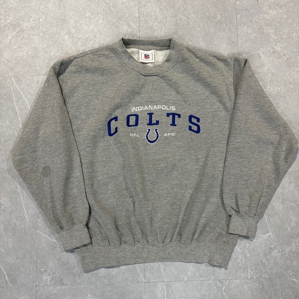NFL Indianapolis Colts Sweatshirt Mens Gray Crewneck Horseshoe Logo Fleece 4793